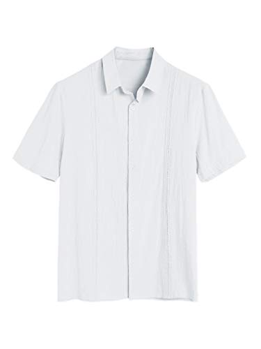 21l8fSP-1pL.jpg Mens Short Sleeve Cuban Camp Guayabera Shirt Linen Cotton Hippie Beach Button Down Shirts