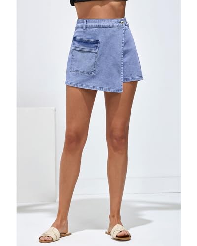 Denim Skorts for Woman Cargo Faux Wrap Jean Skort Skirts Stretchy High Waisted Skirt Shorts Country Concert Wear
