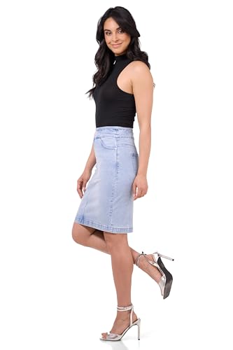 Women??s Ease into Comfort Pull-On Stretch Denim Skirt ?C Soft Jean Fabric, Flattering Slim Fit, All-Day Comfort