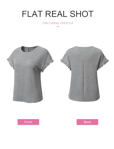 Womens Summer Tops Crewneck Short Sleeve T Shirts Casual Textured Work Shirt Loose Blouses