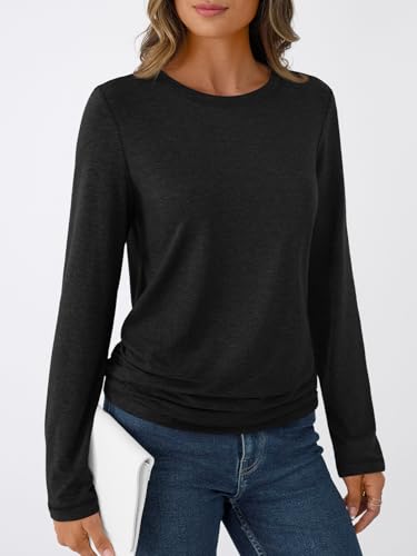 Womens Long Sleeve Shirts Business Casual Tops Ruched Fall Trendy Tshirt 2025
