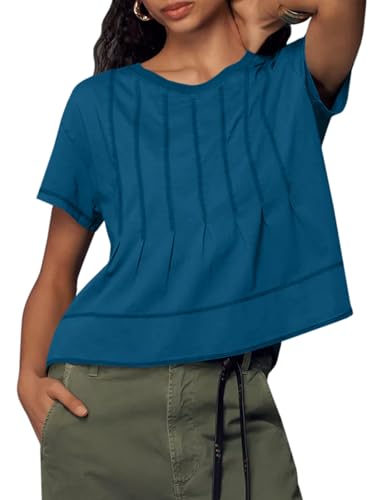 Womens Babydoll Tops Short Sleeve Peplum Pleated Summer T-Shirts Casual Loose Fit Flowy Tshirts 2025