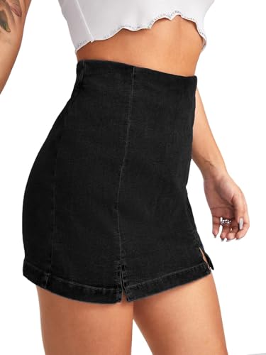 Women's Casual Split Hem High Waist Denim Skorts Skirt Shorts