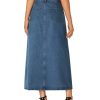 Women's Casual Button Down High Waisted A Line Jean Midi Long Denim Skirt with Pockets