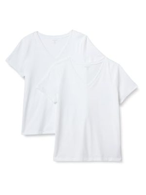 Women's Regular Fit 100% Cotton V-Neck Short Sleeve T-Shirt, Multipacks
