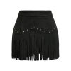 Women's Suede Fringe Sexy Cowgirl Skirts Country Concert Outfit Western High Waisted Skirt