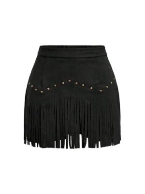 Women's Suede Fringe Sexy Cowgirl Skirts Country Concert Outfit Western High Waisted Skirt