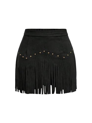 Women's Suede Fringe Sexy Cowgirl Skirts Country Concert Outfit Western High Waisted Skirt