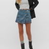 Womens Denim Skorts High Waisted Casual Summer Asymmetrical Hem Stretchy Criss Cross Jean Skirt Shorts