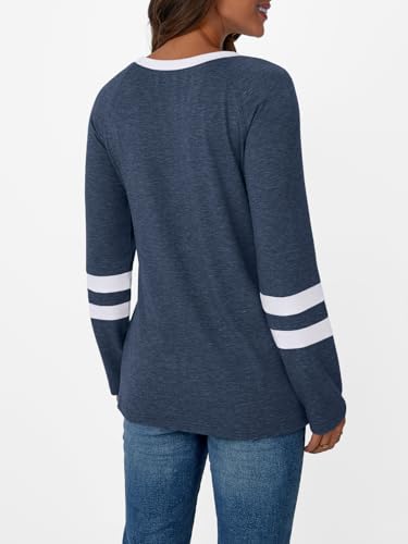 Womens Long Sleeve Shirts Color Block Casual Crewneck Tops Tshirt Basic Tee Fall Fashion Clothes Trendy Outfits