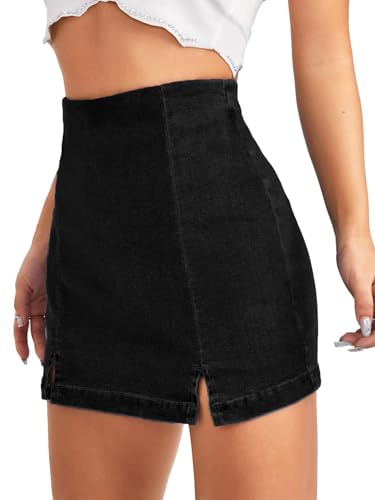 Women's Casual Split Hem High Waist Denim Skorts Skirt Shorts