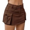Women's Low Waist Button Bodycon Mini Cargo Denim Skirt with Pocket