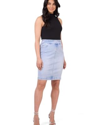 Women??s Ease into Comfort Pull-On Stretch Denim Skirt ?C Soft Jean Fabric, Flattering Slim Fit, All-Day Comfort