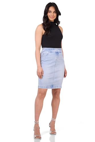 Women??s Ease into Comfort Pull-On Stretch Denim Skirt ?C Soft Jean Fabric, Flattering Slim Fit, All-Day Comfort