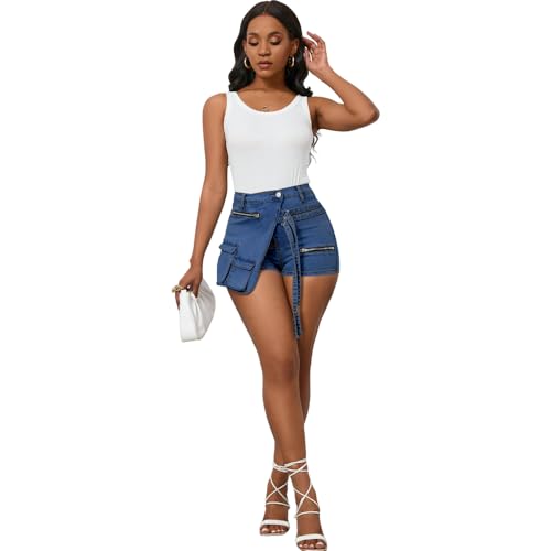 31RzoduP-JL.jpg Women's Denim Skorts Stretchy Asymmetrical Jean Skirt Shorts