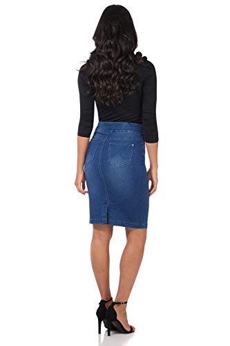 Women??s Ease into Comfort Pull-On Stretch Denim Skirt ?C Soft Jean Fabric, Flattering Slim Fit, All-Day Comfort