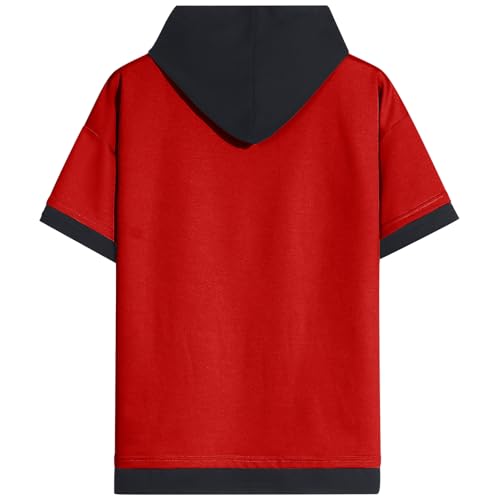 31XKWqGQXL.jpg Mens Short Sleeve Hoodie Soft Cotton Color Block Moisture Wicking Big Pocket Streetwear Short Sleeve Sweatshirt