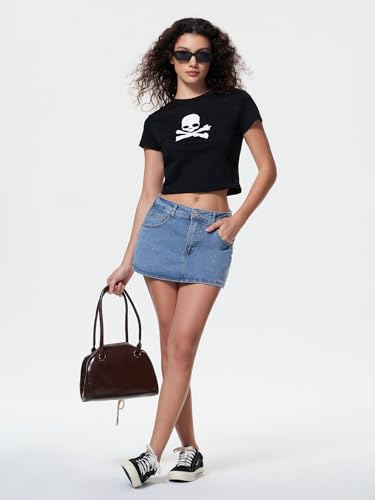 Women Denim Skort Skirt Stretchy Mid Waist Y2K Sexy Mini Skirts Dressy Casual Jean Skorts