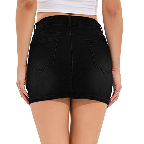 Women's Button Down Front Denim Short Skirt with Side Pocket