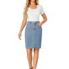 31ZOb7oZXdL.jpg Women's Casual Stretch High Waist Back Slit Denim Jean Knee Length Skirt