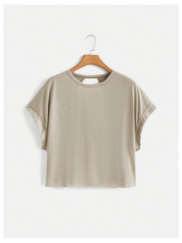 2024 Open Back Tops for Women Criss Cross Cut Out Tee Backless Casual Short Sleeve Round Neck T Shirt