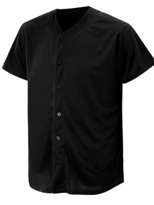 Solid Baseball Jersey Shirt for Men and Women, Plain Casual Short Sleeves Button Down T-Shirt