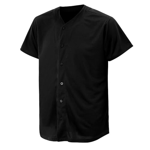 Solid Baseball Jersey Shirt for Men and Women, Plain Casual Short Sleeves Button Down T-Shirt