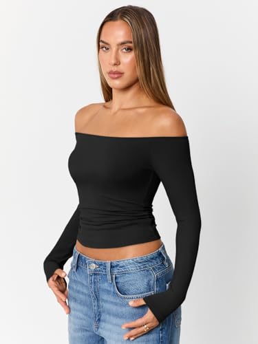 31bRiESpaOL.jpg Womens Long Sleeve Off The Shoulder Tops Going Out Cute Basic Y2K Fall Fashion 2025 Outfits Clothes