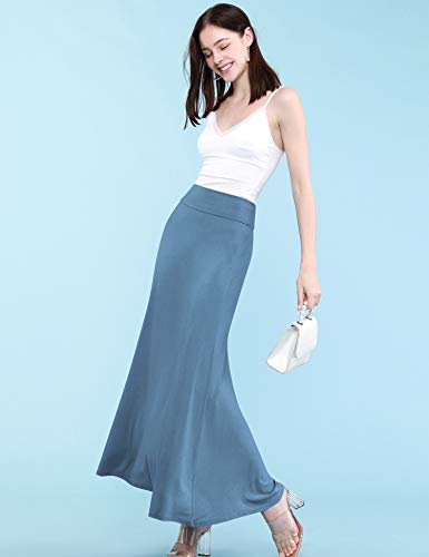 Women's Casual High Waist Solid/Tie Dye Fold Over Flowy Long Maxi Skirt