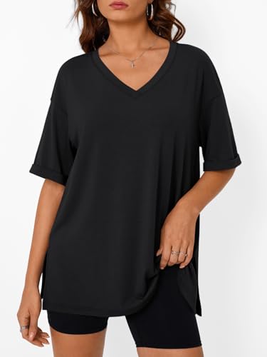 31c-T3X27qL.jpg Oversized Tshirts for Women Workout Plus Size Tops V Neck Short Sleeve Gym Shirts Casual Loose Fit Basic Tees