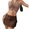 Women's Low Waist Button Bodycon Mini Cargo Denim Skirt with Pocket