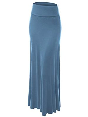 Women's Casual High Waist Solid/Tie Dye Fold Over Flowy Long Maxi Skirt