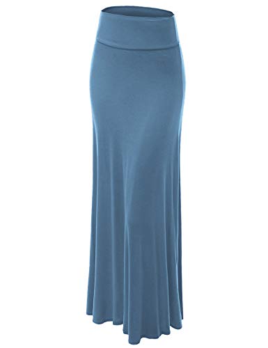 Women's Casual High Waist Solid/Tie Dye Fold Over Flowy Long Maxi Skirt