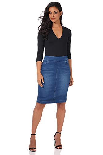 Women??s Ease into Comfort Pull-On Stretch Denim Skirt ?C Soft Jean Fabric, Flattering Slim Fit, All-Day Comfort