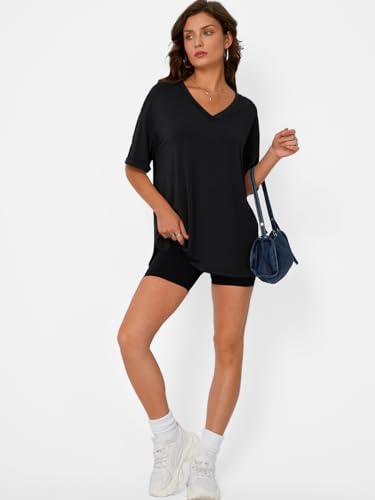 31kOrhR4RL.jpg Oversized Tshirts for Women Workout Plus Size Tops V Neck Short Sleeve Gym Shirts Casual Loose Fit Basic Tees