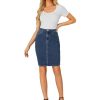 Women's Casual Stretch High Waist Bodycon Denim Jean Midi Skirt with Pockets