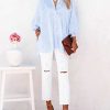 Womens Smocked Cuffed Striped Boyfriend Shirt Casual Collar Long Sleeve Oversized Button Down Blouse Tops with Pocket Shirred