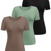 3 Pack Women's Ribbed T-Shirts, Cotton Short Sleeve Basic Tees Crewneck Fitted Tops Casual Shirts 2025 Summer Trendy