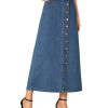 Women's Casual Button Down High Waisted A Line Jean Midi Long Denim Skirt with Pockets