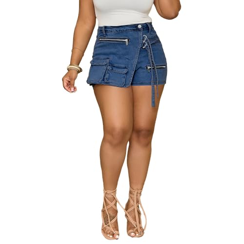31uCtwqBB1L.jpg Women's Denim Skorts Stretchy Asymmetrical Jean Skirt Shorts