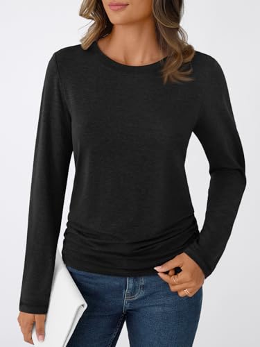 Womens Long Sleeve Shirts Business Casual Tops Ruched Fall Trendy Tshirt 2025