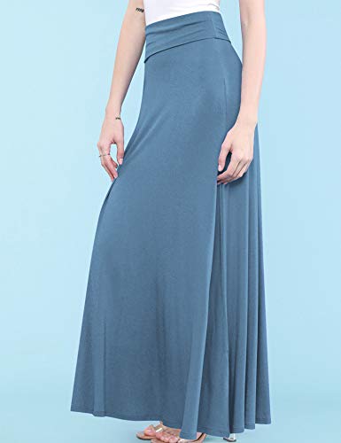 Women's Casual High Waist Solid/Tie Dye Fold Over Flowy Long Maxi Skirt