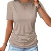 Womens Ruched Tops Short Sleeve T Shirts Crewneck Slim Fitted Top Casual Spring Summer Trendy Clothes 2025