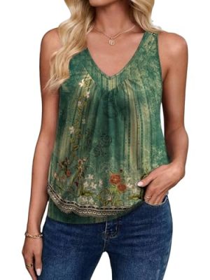 Womens Tank Tops Loose Fit V Neck Ruched Sleeveless Tops Casual Basic Banded Shirts S-XXL