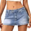 Low Rise Denim Mini Skirt for Women, High Stretch Jean Skirt with Shorts Underneath Y2k Micro Skort