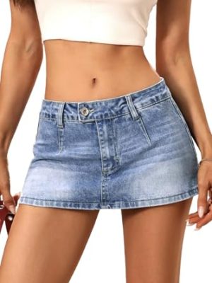 Low Rise Denim Mini Skirt for Women, High Stretch Jean Skirt with Shorts Underneath Y2k Micro Skort