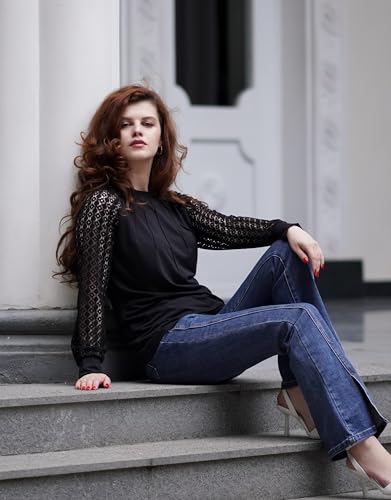 Womens Lace Short/Long Sleeve Tops Fall Dressy Casual Blouses Business Work Shirts Fashion Clothe Trendy Outfits