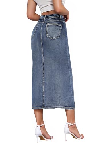 Women's Long Denim Skirt ?C Stretch Jean Skirt for Office and Casual Wear
