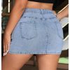 Women's Plus Size High Waisted Denim Mini Skirt Bodycon Jean Skirts with Pockets