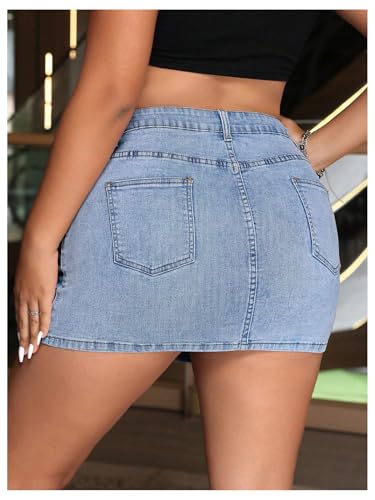 Women's Plus Size High Waisted Denim Mini Skirt Bodycon Jean Skirts with Pockets